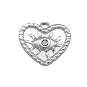 Raw Stainless Steel Heart Pendant With Evil Eye Pave Rhonestone, approx 15mm [SSB4023]