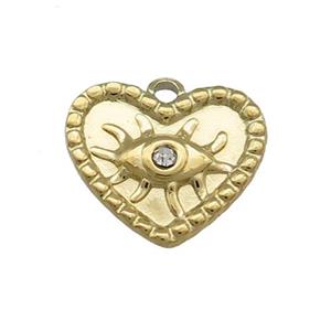 Stainless Steel Heart Pendant With Evil Eye Pave Rhinestone Gold Plated, approx 15mm [SSB4024]