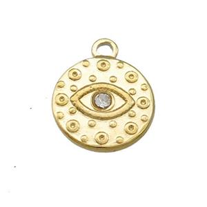 Stainless Steel Circle Pendants With Evil Eye Pave Rhinestone Gold Plated, approx 15mm [SSB4026]