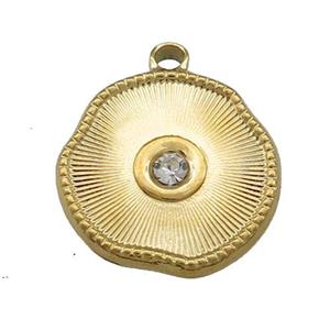 Stainless Steel Sunburst Pendant Pave Rhinestone Gold Plated Circle, approx 19.5mm [SSB4032]