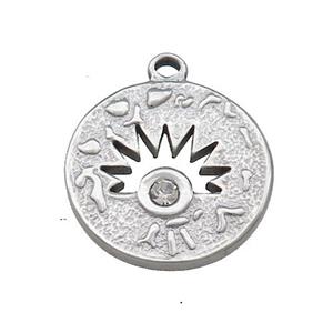 Raw Stainless Steel Sunburst Charms Pendant Pave Rhinestone Circle, approx 18mm [SSB4035]