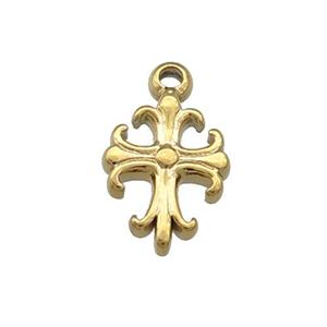 Stainless Steel Cross Pendant Fleur de Lis Gold Plated, approx 9-12mm [SSB4039]