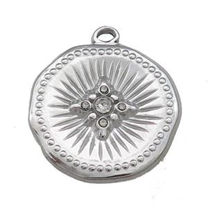 Raw Stainless Steel Sunburst Charms Pendant Pave Rhinestone, approx 22mm [SSB4044]