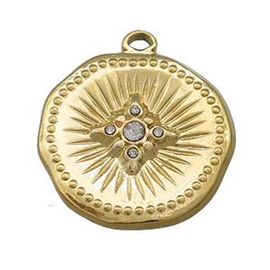 Stainless Steel Sunburst Charms Pendant Pave Rhinestone Gold Plated, approx 22mm [SSB4045]