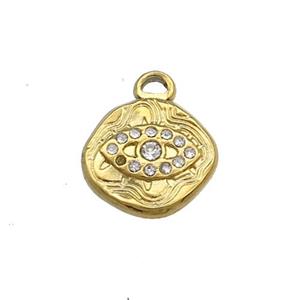 Stainless Steel Eye Charms Pendant Pave Rhinestone Gold Plated, approx 12.5mm [SSB4047]