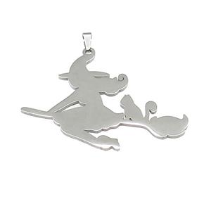 Raw Stainless Steel Witch Charms Pendant Halloween Broom Cat, approx 40-50mm [SSB4061]