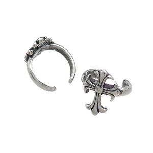 Stainless Steel Clip Earrings Fleur De Lis Antique Silver, approx 13-15mm [SSB4073]
