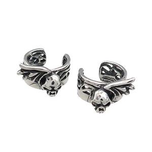 Stainless Steel Clip Earrings Skull Antique Silver, approx 13-15mm [SSB4074]