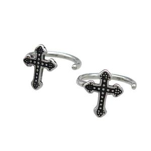 Stainless Steel Clip Earrings Cross Antique Silver, approx 13-15mm [SSB4089]