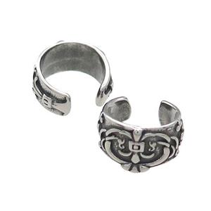 Stainless Steel Clip Earrings Fleur De Lis Antique Silver, approx 13-15mm [SSB4099]