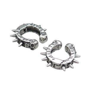 Stainless Steel Clip Earrings Spike Skull Antique Silver, approx 13-15mm [SSB4106]