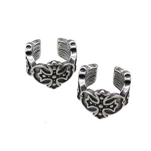 Stainless Steel Clip Earrings Cross Antique Silver, approx 13-15mm [SSB4110]