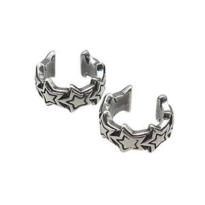 Stainless Steel Clip Earrings Star Antique Silver, approx 13-15mm [SSB4116]