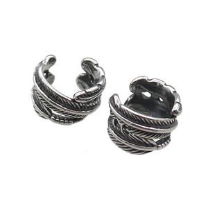 Stainless Steel Clip Earrings Feather Antique Silver, approx 13-15mm [SSB4120]