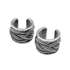 Stainless Steel Clip Earrings Feather Antique Silver, approx 13-15mm [SSB4121]