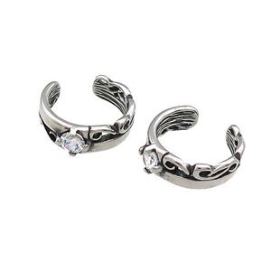 Stainless Steel Clip Earrings Pave Rhinestone Antique Silver, approx 13-15mm [SSB4124]