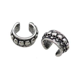 Stainless Steel Clip Earrings Cuff Skull Antique Silver, approx 13-15mm [SSB4128]