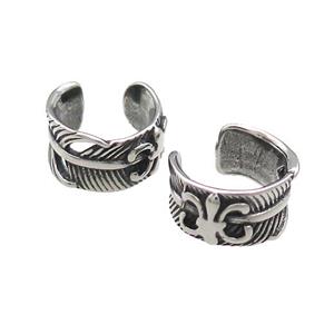 Stainless Steel Clip Earrings Fleur De Lis Antique Silver, approx 13-15mm [SSB4149]