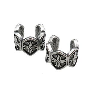 Stainless Steel Clip Earrings Antique Silver, approx 13-15mm [SSB4151]