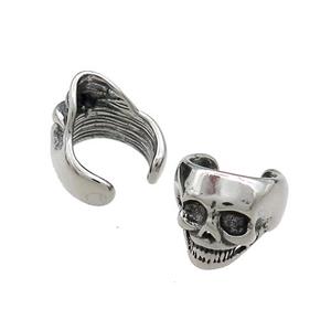 Stainless Steel Clip Earrings Skull Antique Silver, approx 13-15mm [SSB4152]