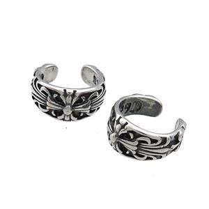Stainless Steel Clip Earrings Fleur De Lis Antique Silver, approx 13-15mm [SSB4158]