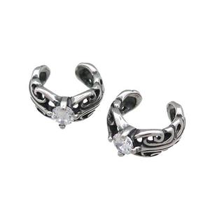 Stainless Steel Clip Earrings Pave Rhinestone Antique Silver, approx 13-15mm [SSB4172]