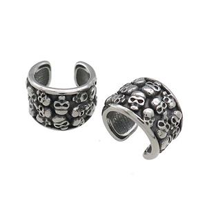 Stainless Steel Clip Earrings Skull Halloween Cuff Antique Silver, approx 13-15mm [SSB4177]
