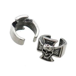 Stainless Steel Clip Earrings Skull Antique Silver, approx 13-15mm [SSB4178]