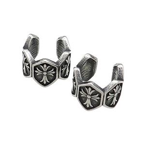 Stainless Steel Clip Earrings Fleur De Lis Antique Silver, approx 13-15mm [SSB4179]