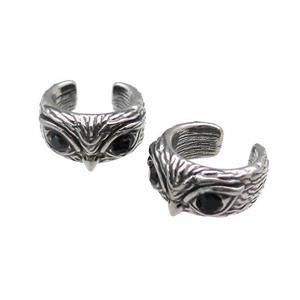 Stainless Steel Clip Earrings Pave Rhinestone Eagle Antique Silver, approx 13-15mm [SSB4192]