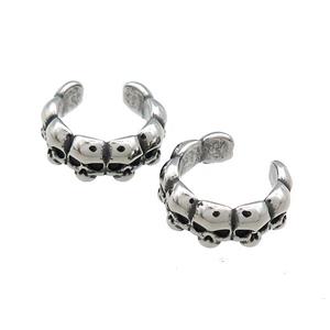 Stainless Steel Clip Earrings Skull Antique Silver, approx 13-15mm [SSB4193]