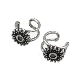 Stainless Steel Clip Earrings Flower Antique Silver, approx 13-15mm [SSB4195]