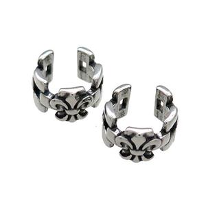 Stainless Steel Clip Earrings Fleur De Lis Antique Silver, approx 13-15mm [SSB4199]