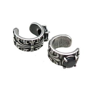 Stainless Steel Clip Earrings Pave Rhinestone Fleur De Lis Antique Silver, approx 13-15mm [SSB4214]