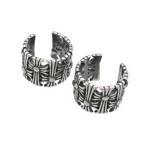 Stainless Steel Clip Earrings Cross Antique Silver, approx 13-15mm [SSB4216]