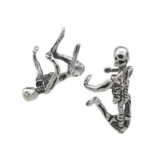 Stainless Steel Clip Earrings Skull Halloween Antique Silver, approx 25mm, 14mm [SSB4236]
