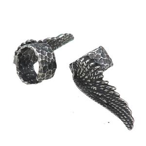 Stainless Steel Clip Earrings Angel Wings Antique Silver, approx 27mm, 13mm [SSB4237]