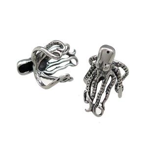 Stainless Steel Clip Earrings Octopus Antique Silver, approx 20mm, 13mm [SSB4238]