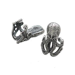 Stainless Steel Clip Earrings Octopus Antique Silver, approx 20mm, 13mm [SSB4239]