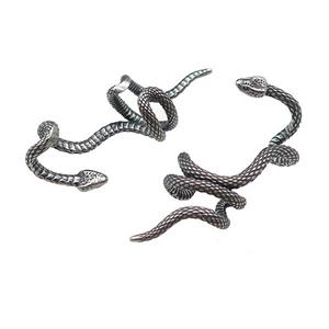 Stainless Steel Clip Earrings Snake Antique Silver, approx 40mm, 15mm [SSB4243]