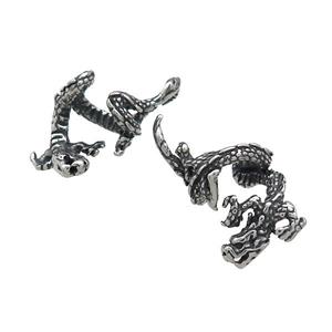 Stainless Steel Clip Earrings Dragon Antique Silver, approx 34mm, 17mm [SSB4248]