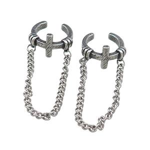 Stainless Steel Clip Earrings Cross Antique Silver, approx 13mm, 50mm length [SSB4250]