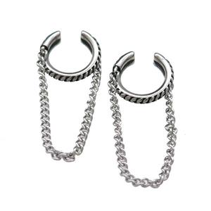 Stainless Steel Clip Earrings Antique Silver, approx 14mm, 50mm length [SSB4251]
