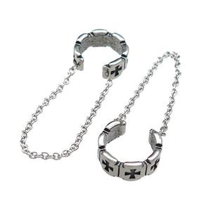 Stainless Steel Clip Earrings Cross Antique Silver, approx 12.5mm, 50mm length [SSB4252]