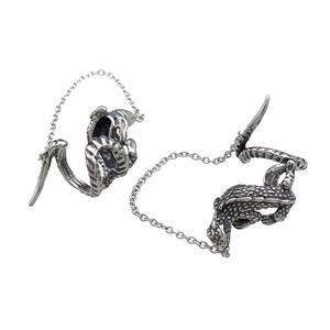 Stainless Steel Clip Earrings Gecko Antique Silver, approx 30mm, 15mm, 50mm length [SSB4255]