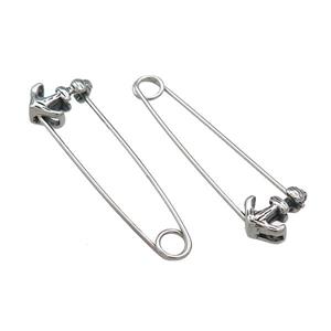 Stainless Steel Safety Pins Anchor Antique Silver, approx 9-13mm, 40mm [SSB4260]