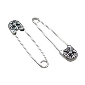 Stainless Steel Safety Pins Fleur De Lis Antique Silver, approx 9-13mm, 40mm [SSB4261]