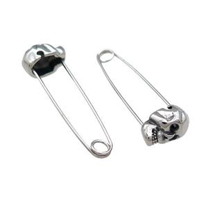 Stainless Steel Safety Pins Skull Antique Silver, approx 9-13mm, 40mm [SSB4263]