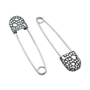 Stainless Steel Safety Pins Antique Silver, approx 9-13mm, 40mm [SSB4271]