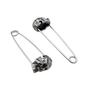 Stainless Steel Safety Pins Skull Antique Silver, approx 9-13mm, 40mm [SSB4276]